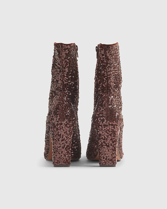 River Island Womens Sock Boots Bronze Sequin - Image 3