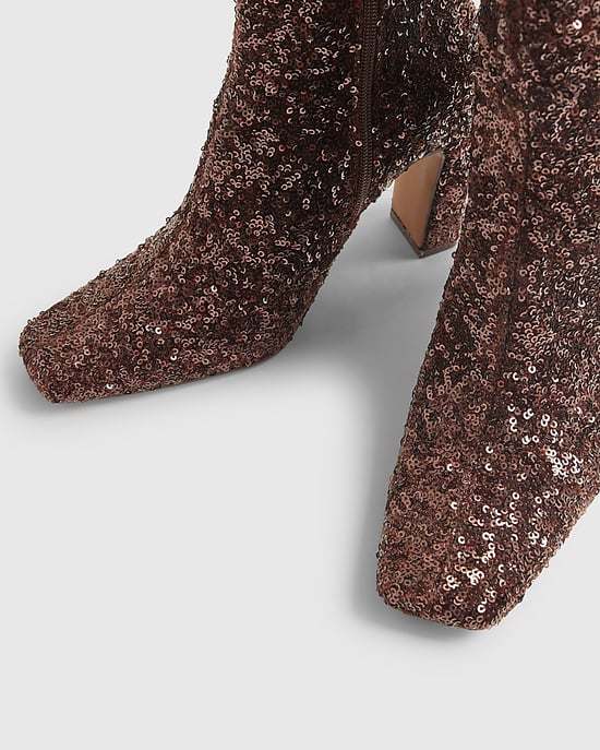 River Island Womens Sock Boots Bronze Sequin - Image 4