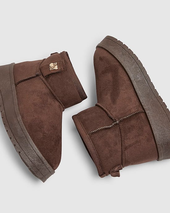 River Island Girls Boots Brown Faux Fur Lined - Image 4