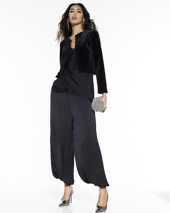 River Island Womens Trophy Jacket Black Velvet Scallop Trim - Image 4