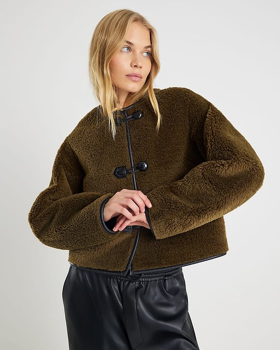 River Island Womens Jacket Khaki Borg Button Through - Image 1