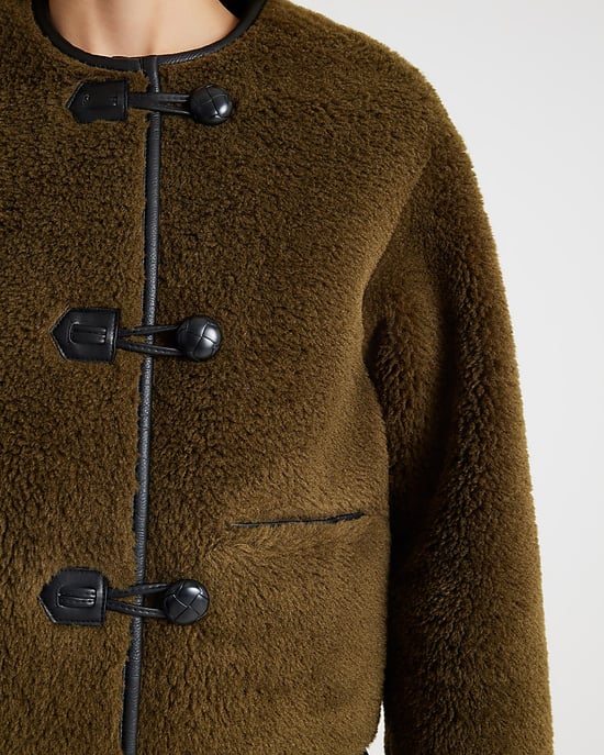 River Island Womens Jacket Khaki Borg Button Through - Image 2