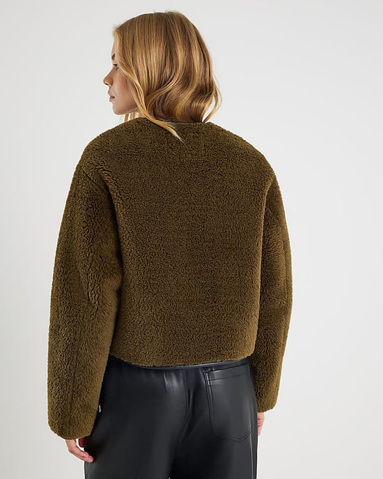 River Island Womens Jacket Khaki Borg Button Through - Image 3