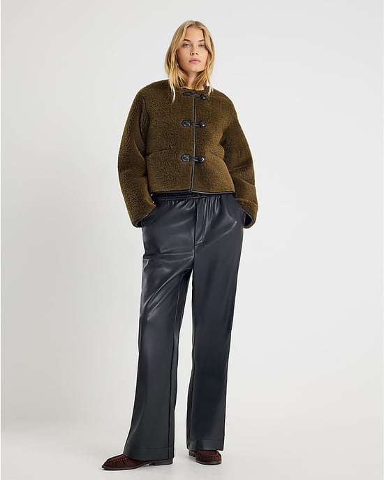 River Island Womens Jacket Khaki Borg Button Through - Image 4