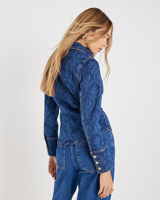 River Island Womens Shirt Blue Paisley Print Fitted Deni - Image 2