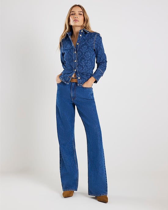 River Island Womens Shirt Blue Paisley Print Fitted Deni - Image 4