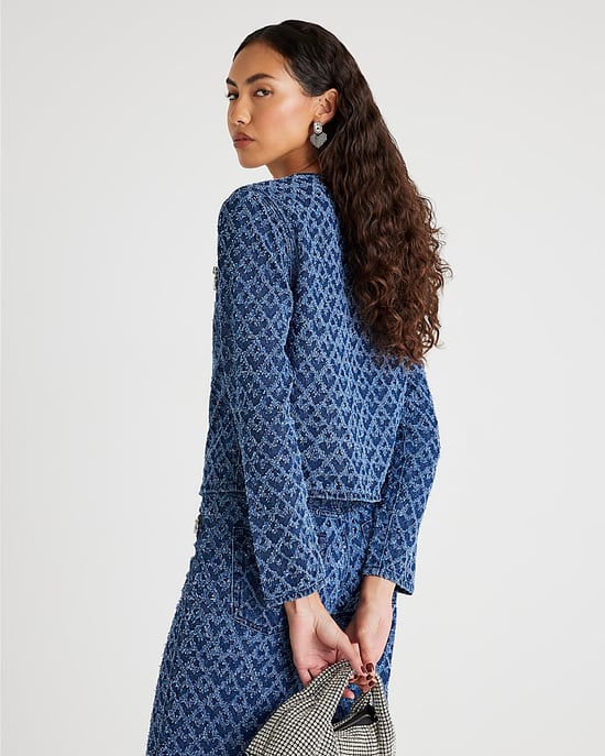 River Island Womens Jacket Blue Long Sleeve Embellished Boucle - Image 3