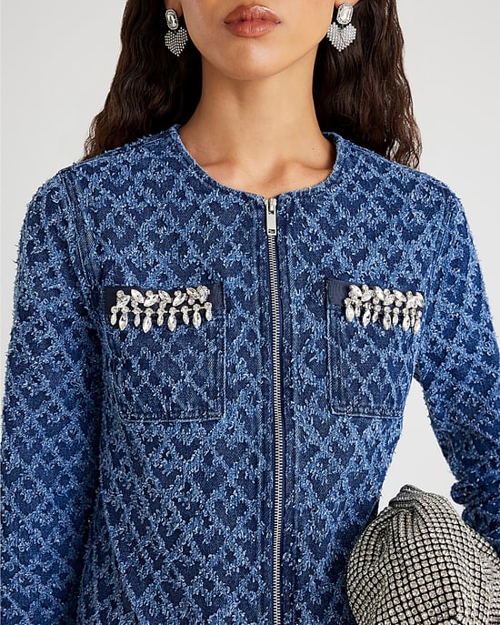 River Island Womens Jacket Blue Long Sleeve Embellished Boucle - Image 4