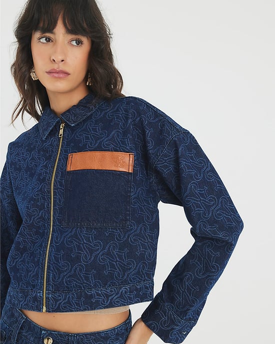 River Island Womens Jacket Blue Denim Monogram Print - Image 1