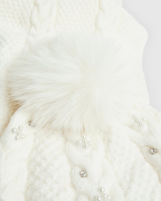 River Island Womens Hat & Scarf Set Cream Diamante 2 Piece - Image 4