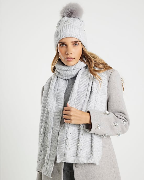 River Island Womens Hat & Scarf Set Grey Diamante 2 Piece - Image 1