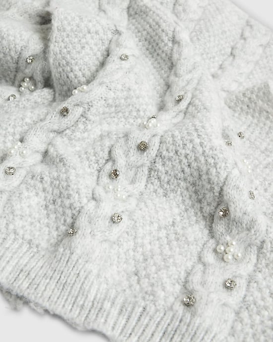 River Island Womens Hat & Scarf Set Grey Diamante 2 Piece - Image 3