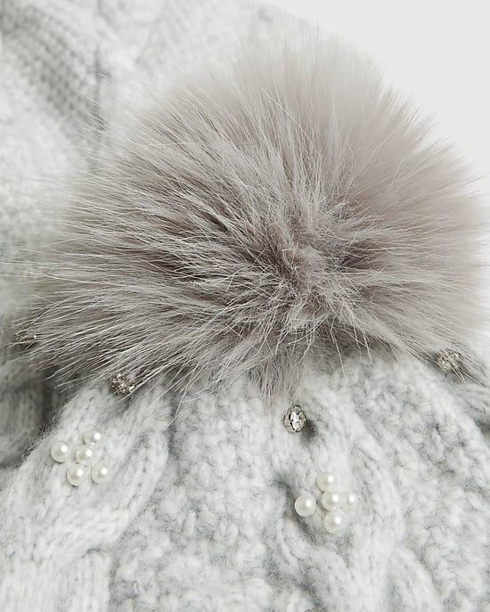 River Island Womens Hat & Scarf Set Grey Diamante 2 Piece - Image 4