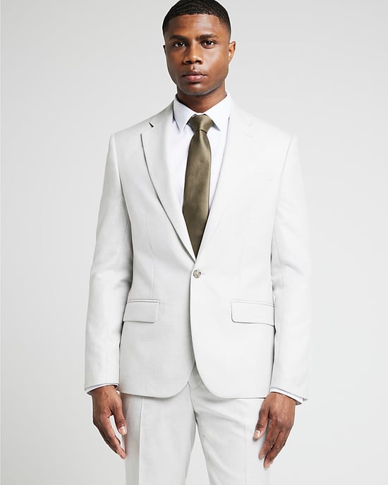 River Island Mens Suit Jacket Cream Slim Fit Textured - Image 1