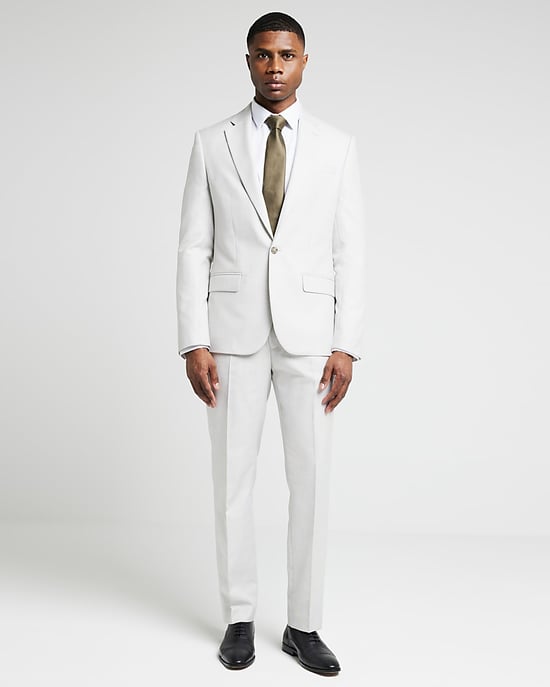 River Island Mens Suit Jacket Cream Slim Fit Textured - Image 2