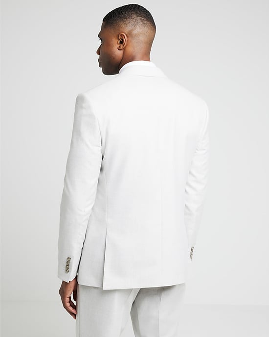 River Island Mens Suit Jacket Cream Slim Fit Textured - Image 3