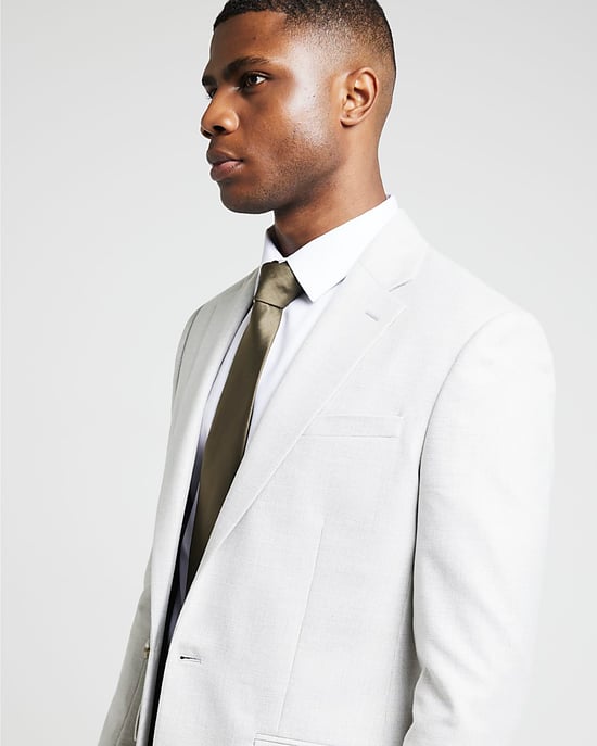 River Island Mens Suit Jacket Cream Slim Fit Textured - Image 4