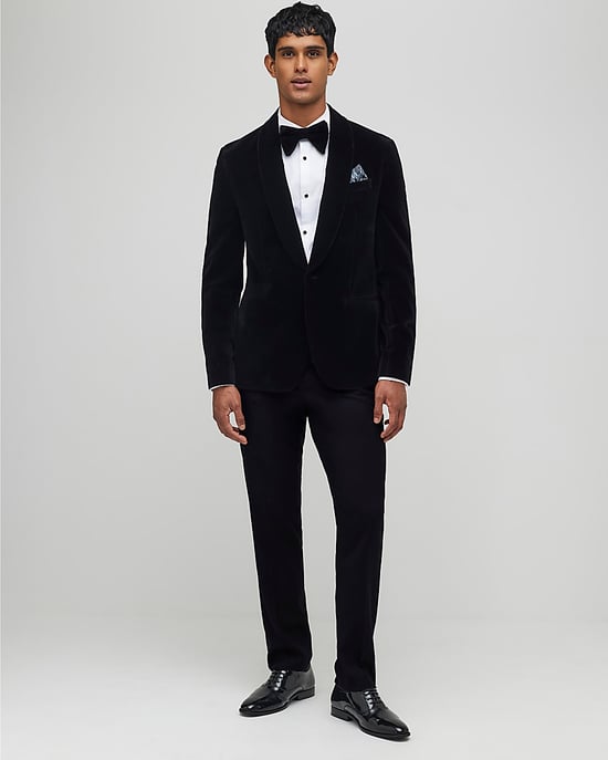 River Island Mens Suit Jacket Black Slim Fit Velvet - Image 4
