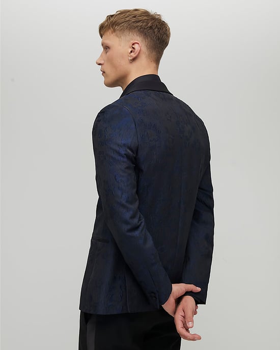 River Island Mens Suit Jacket Navy Slim Fit Floral Jacquard - Image 3
