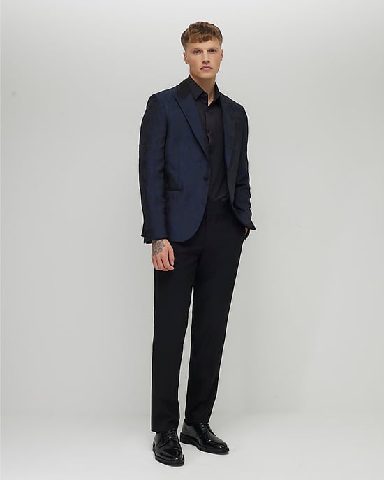 River Island Mens Suit Jacket Navy Slim Fit Floral Jacquard - Image 4
