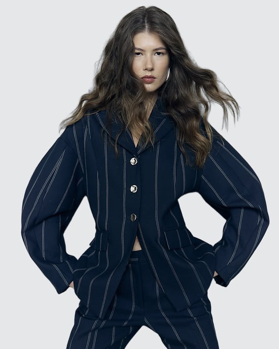 River Island Womens Blazer RI Studio Navy Cocoon Sleeve Stripe - Image 1