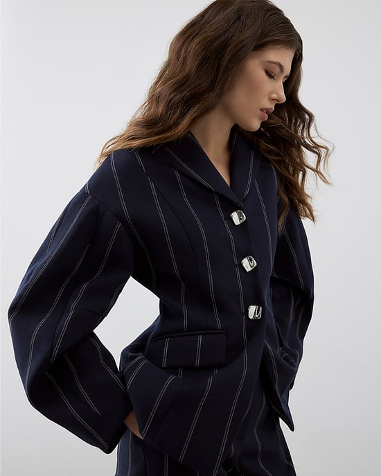 River Island Womens Blazer RI Studio Navy Cocoon Sleeve Stripe - Image 2