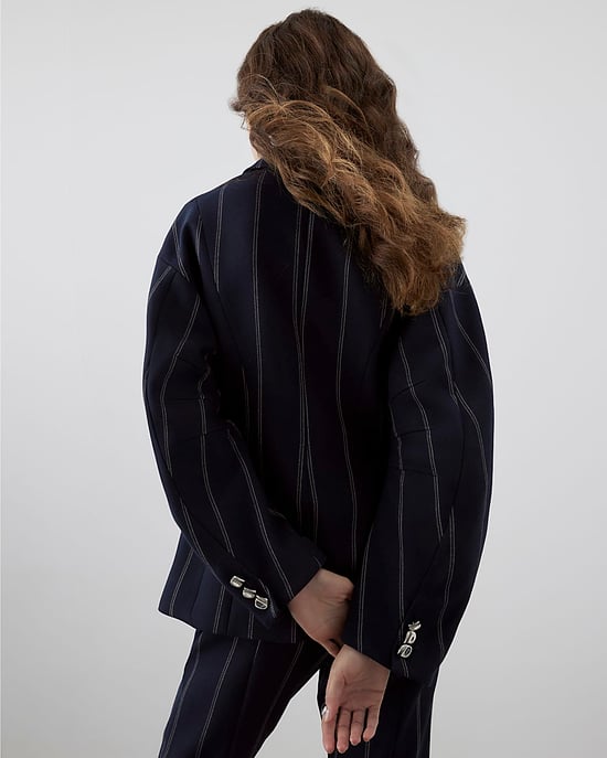 River Island Womens Blazer RI Studio Navy Cocoon Sleeve Stripe - Image 3
