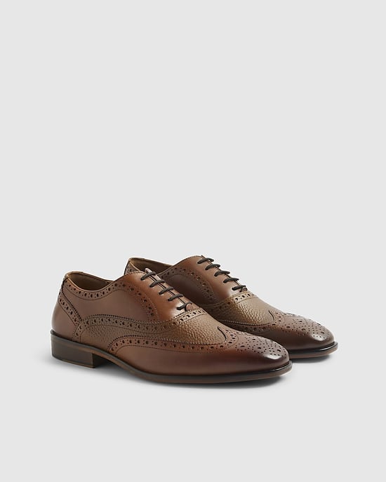 River Island Mens Brogue Shoes Brown Leather - Image 1
