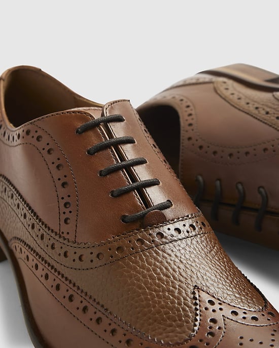 River Island Mens Brogue Shoes Brown Leather - Image 3