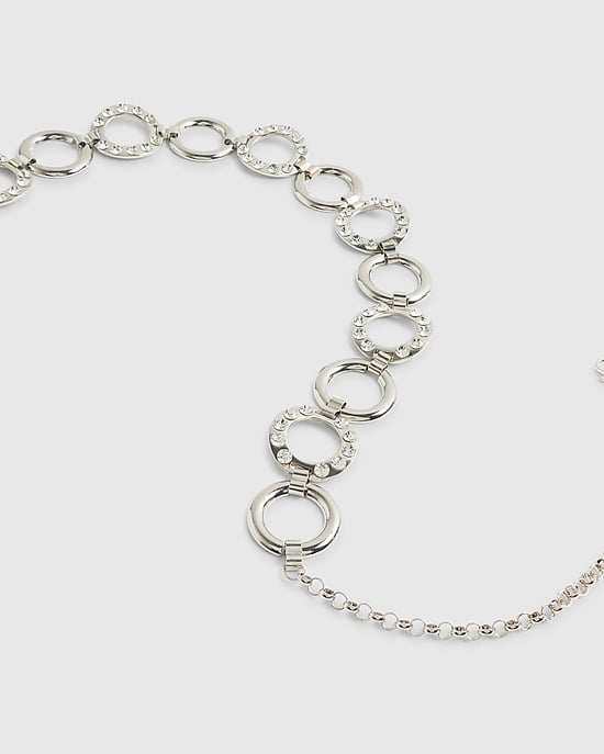 River Island Womens Belt Silver Metal Ring Diamante Embellishment - Image 3