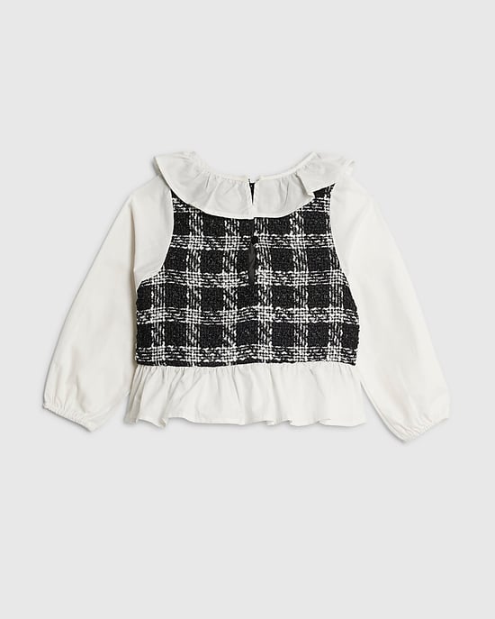 River Island Mini Girls Peplum Top Black Boucle - Image 4