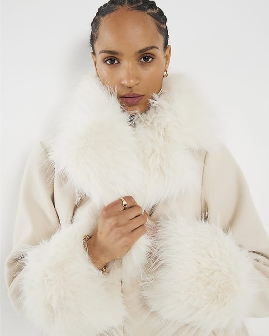River Island Womens Coat Cream Faux Fur Swing - Image 3