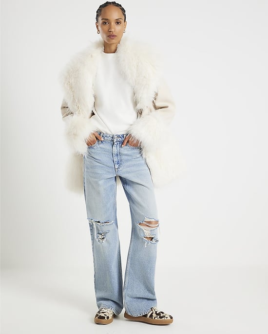 River Island Womens Coat Cream Faux Fur Swing - Image 4