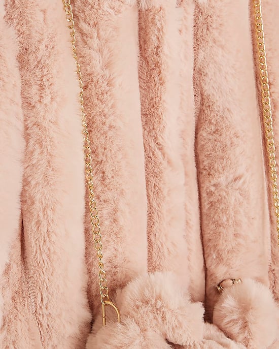 River Island Girls Coat Pink Faux Fur With Bag - Image 2