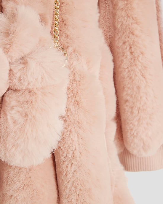 River Island Girls Coat Pink Faux Fur With Bag - Image 3