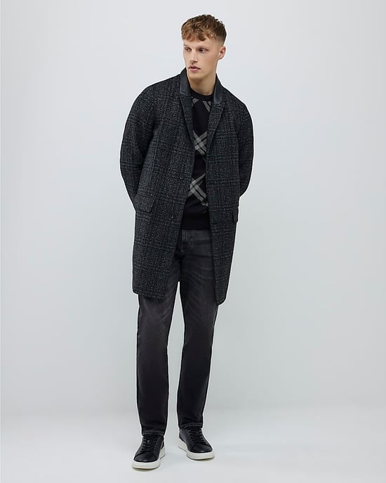 River Island Mens Overcoat Grey Check Collared - Image 2