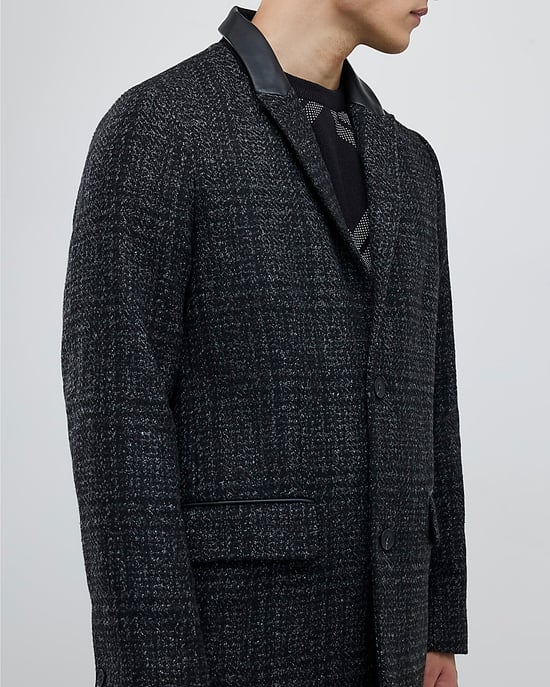 River Island Mens Overcoat Grey Check Collared - Image 4