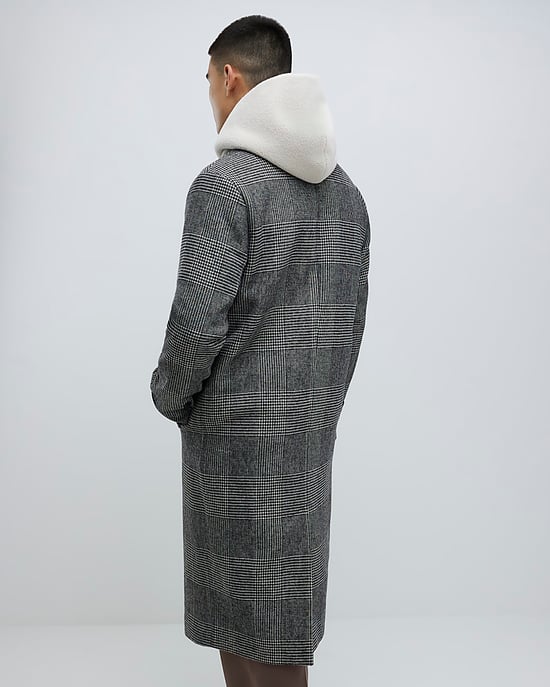River Island Mens Overcoat Grey Check Double Breasted - Image 3