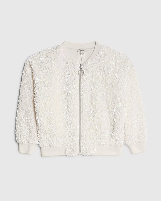 River Island Mini Girls Bomber Jacket White Sequin - Image 1