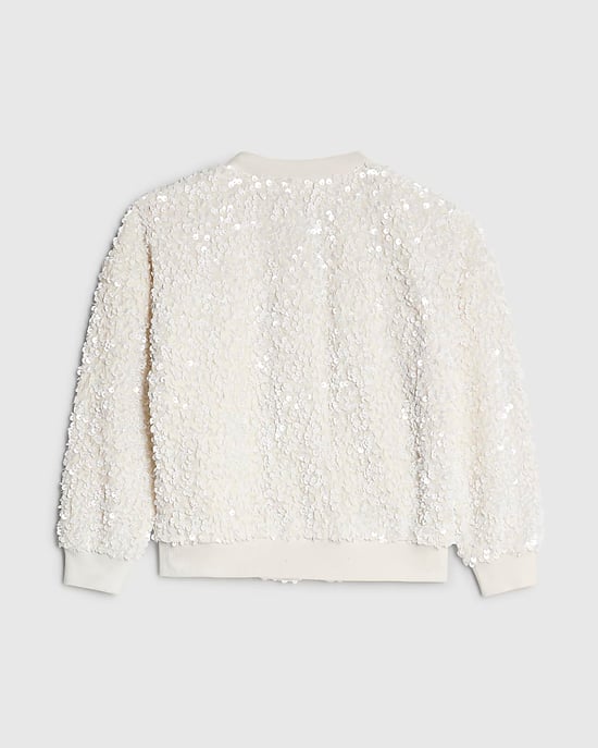 River Island Mini Girls Bomber Jacket White Sequin - Image 2