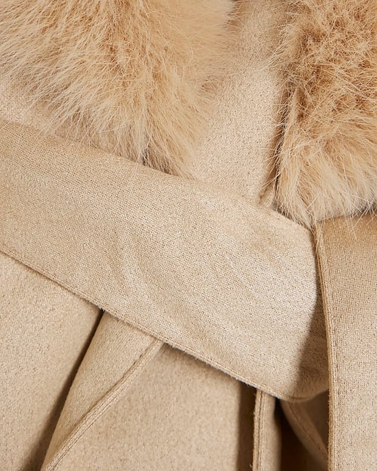 River Island Mini Girls Wrap Coat Beige Suedette Fur - Image 2