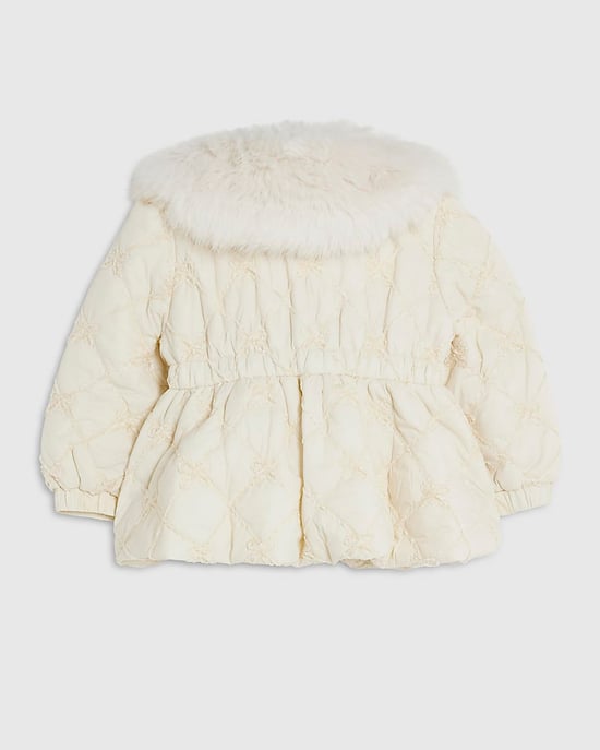 River Island Mini Girls Padded Coat Cream Faux Fur - Image 2