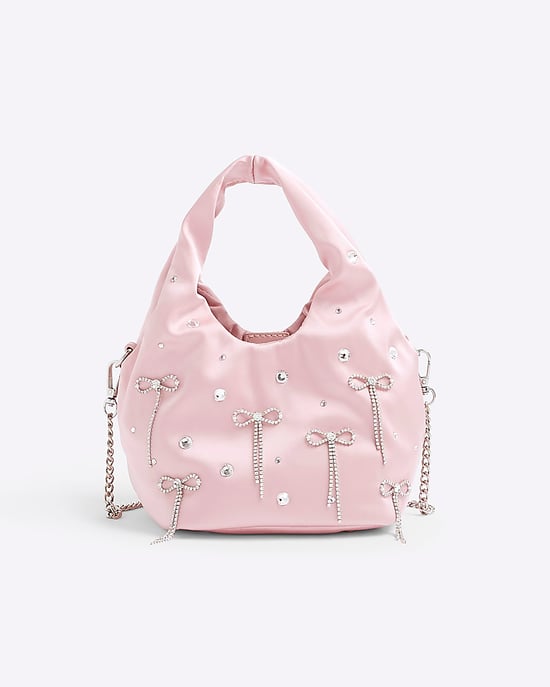 River Island Womens Grab Bag Pink Satin Diamante Bow - Image 2