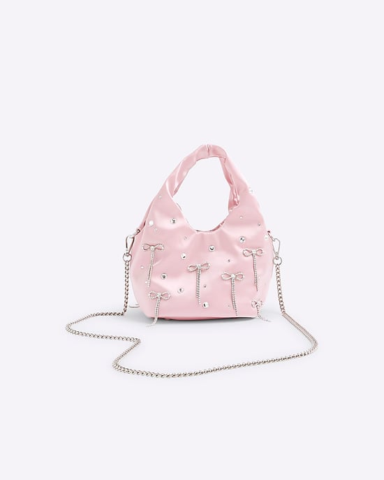 River Island Womens Grab Bag Pink Satin Diamante Bow - Image 4