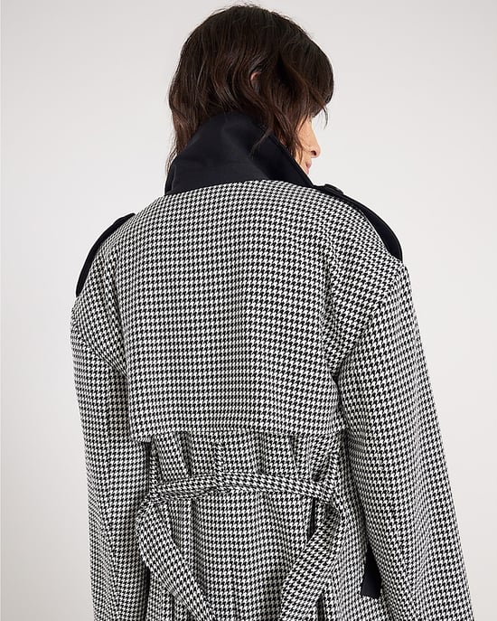 River Island Womens Trench Coat Black Dogtooth Print Tailored - Image 3