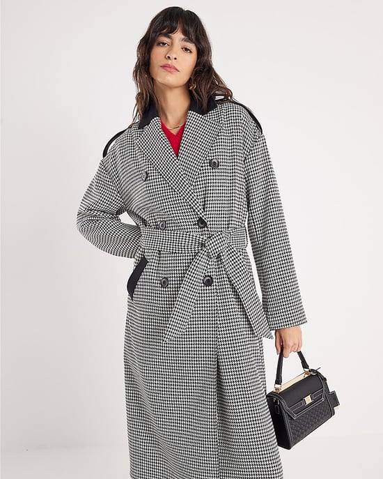 River Island Womens Trench Coat Black Dogtooth Print Tailored - Image 4