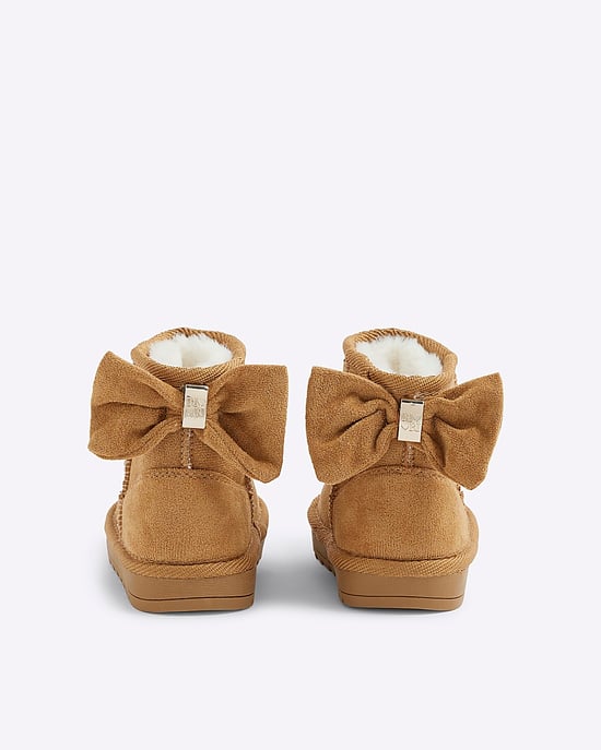 River Island Mini Girls Boots Beige Faux Suede Bow - Image 3