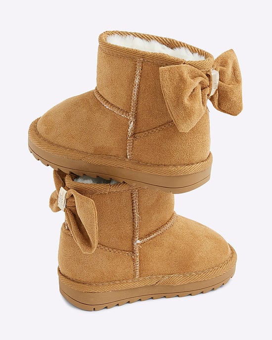 River Island Mini Girls Boots Beige Faux Suede Bow - Image 4