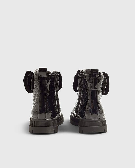River Island Mini Girls Boots Black Patent Monogram - Image 3