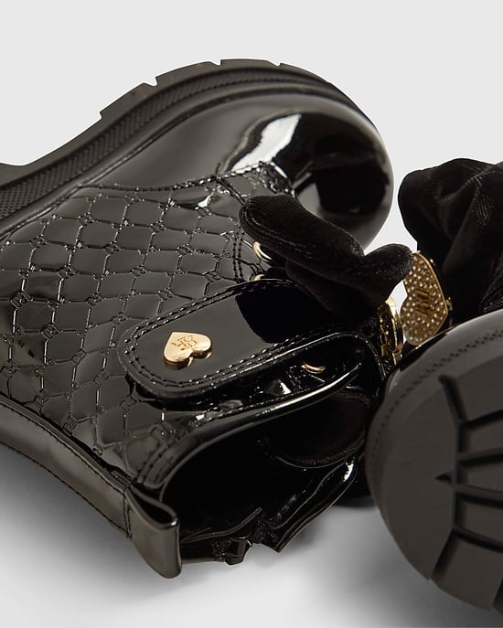 River Island Mini Girls Boots Black Patent Monogram - Image 4